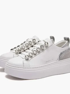 SNEAKERS DONNA - EMANUELLE VEE BIANCO-ARGENTO - 462P-100-13-P003