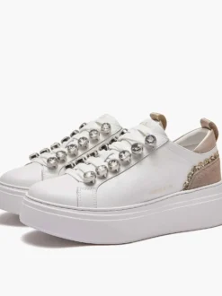 SNEAKERS DONNA - EMANUELLE VEE BIANCO-SABBIA - 462P-100-13-P003