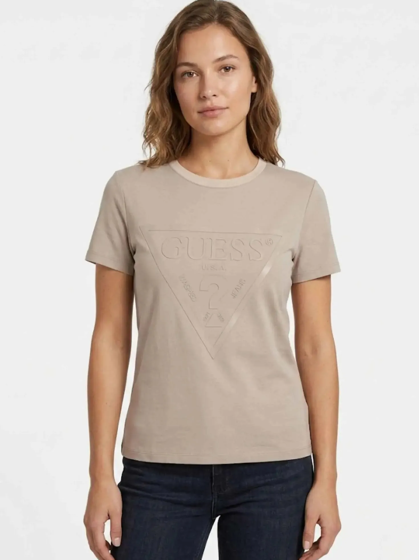 T-SHIRT DONNA - GUESS ATHLEISURE BEIGE - V2YI07 K8HM0